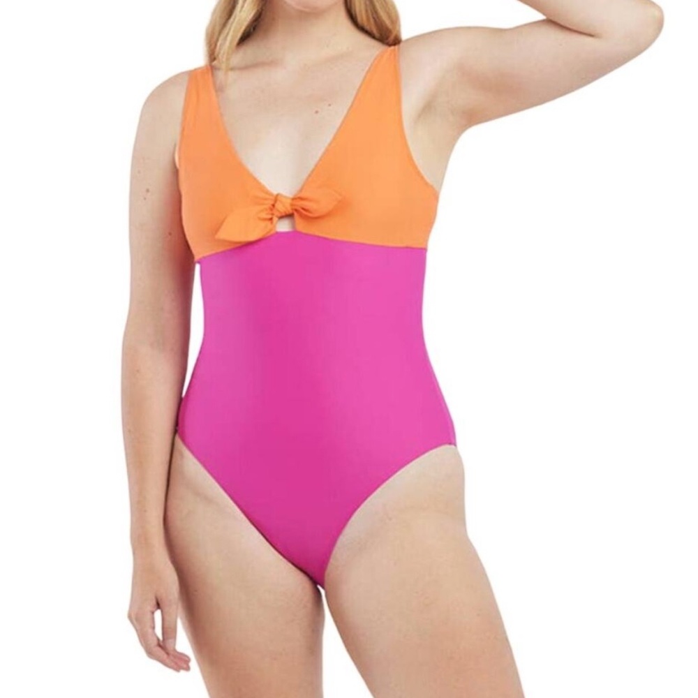 SUMMERSALT One Piece Swimsuit The Jetsetter Hibiscus Tangerine Pink